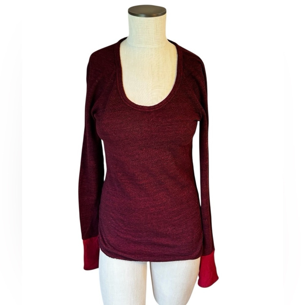 ARITZIA Wilfred Free Long Sleeve Heather Burgundy Scoop Neck Thermal Top Sz M